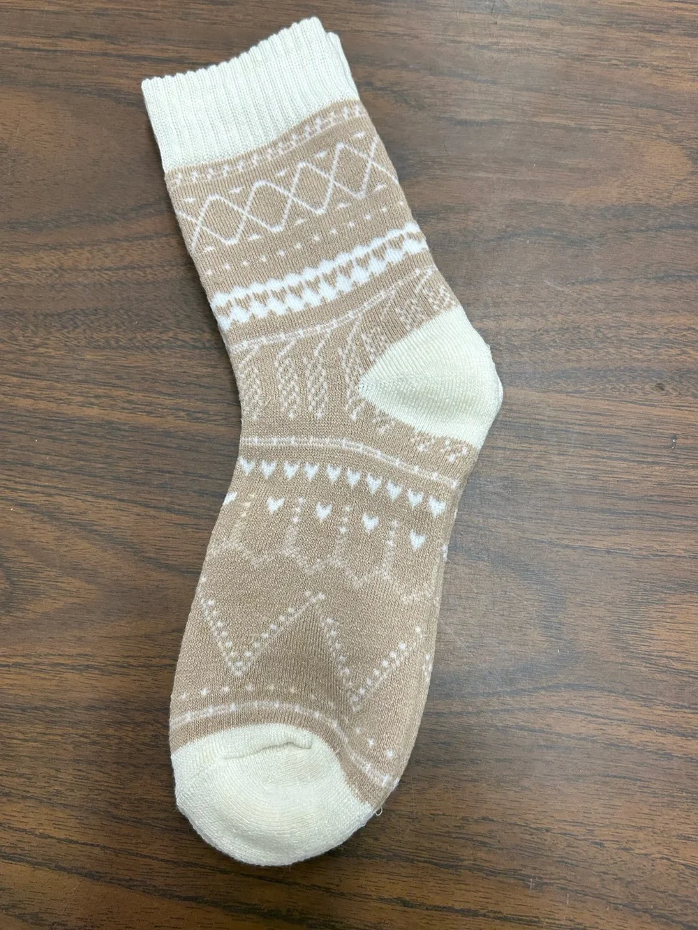 New Cozy Patterned Knit Crew Unisex Socks in Tan and Cream - 1 Pair